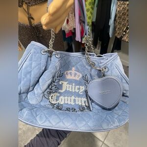 Juicy Couture Powder Blue Quilted Shoulder Bag with Heart Charm